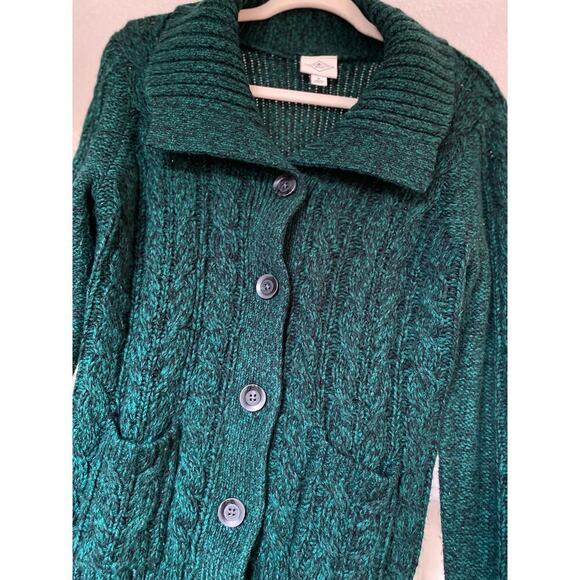 St John’s Bay Button Up Cardigan Green Cable Knit Cozy Cottagecore Granola Lagen - Picture 5 of 7